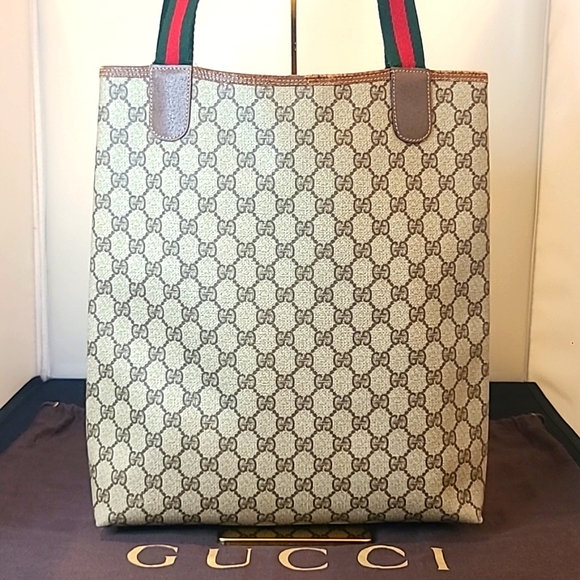 GUCCI VINTAGE RARE 1970’S GG SUPREME COATED CANVAS WEB SHERRY ICONIC TOTE BAG - Picture 9 of 17